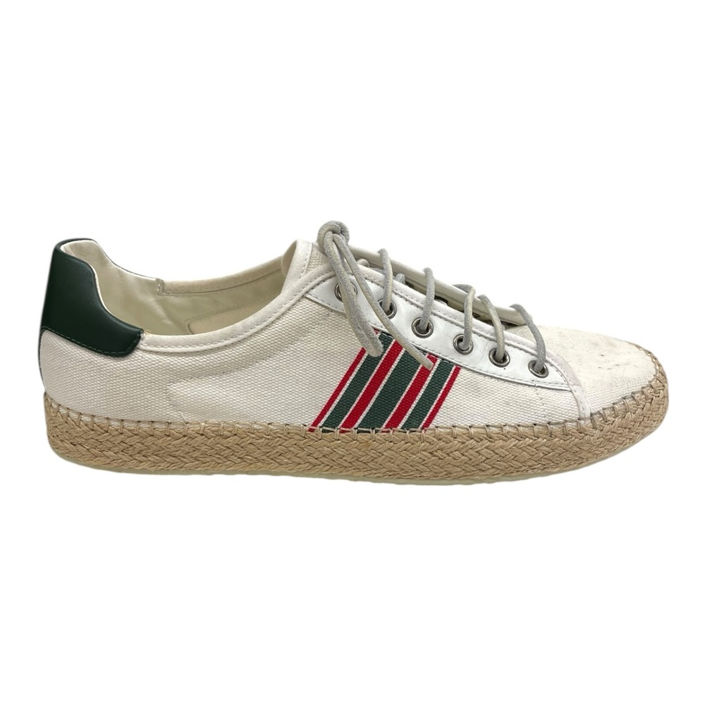 Gucci Web Stripe Canvas Sneakers – White with Green Heel